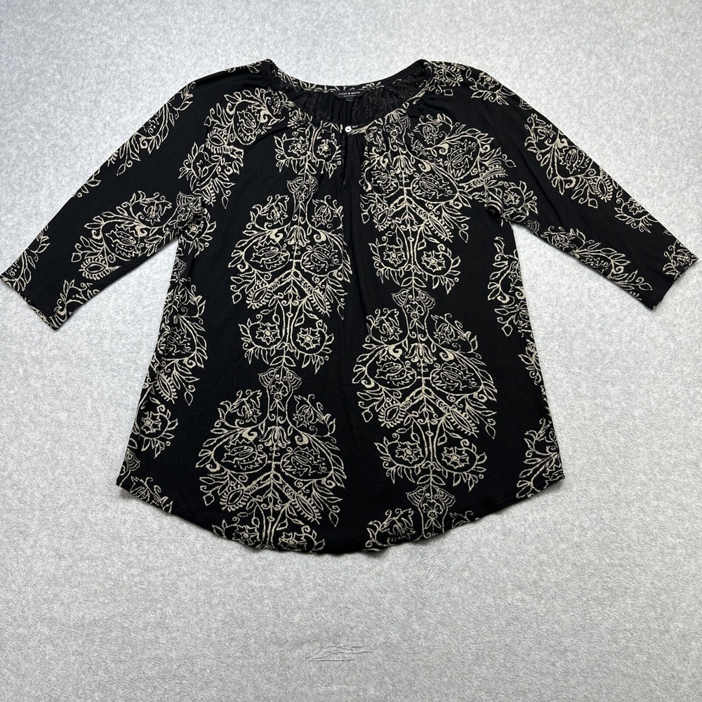 Lucky Brand Tunic Plus 1X Black Floral Casual Boho Pullover Lightweight Viscose